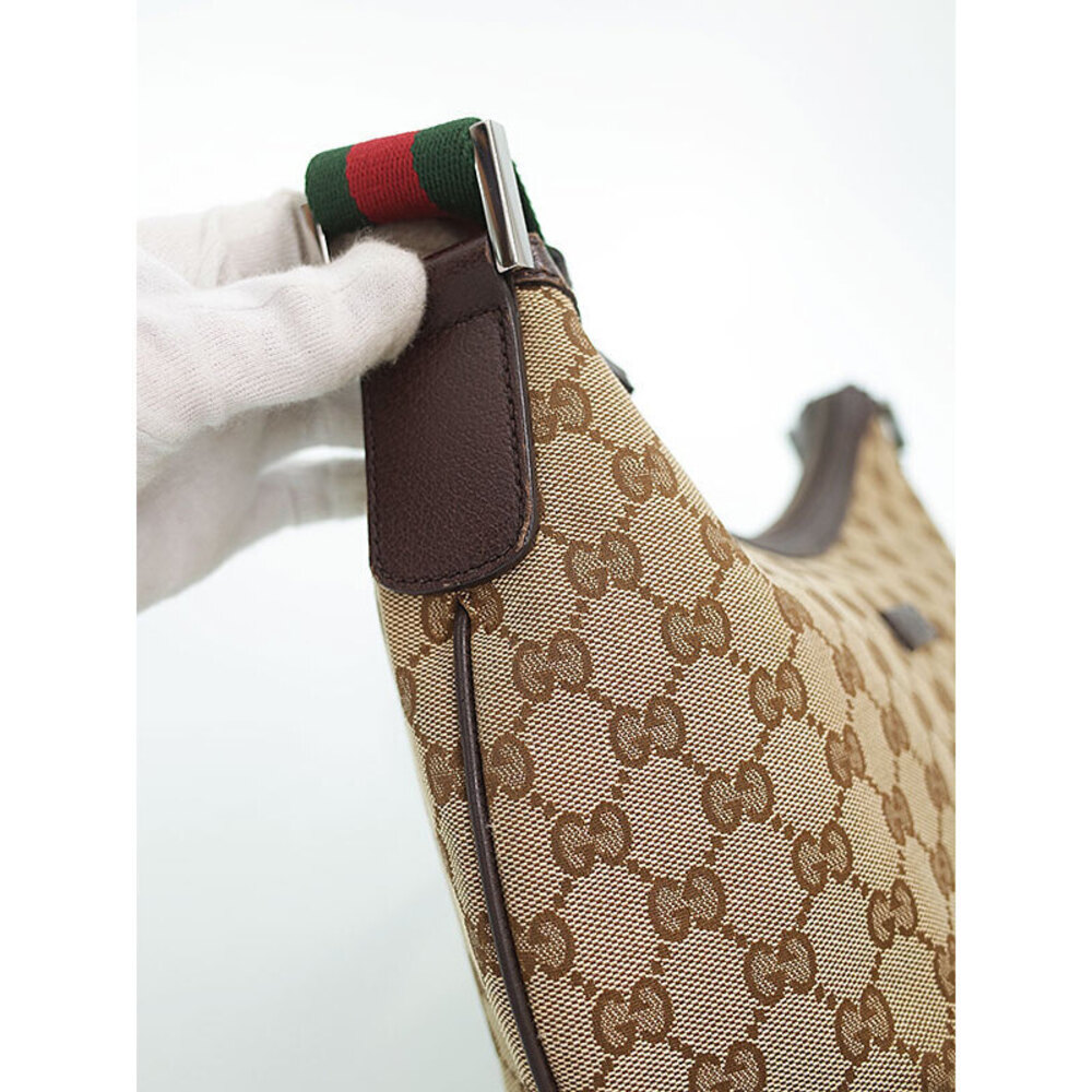 Gucci half GG Bag hobo bag Canvas Brown Messenger moon - Picture 7 of 9